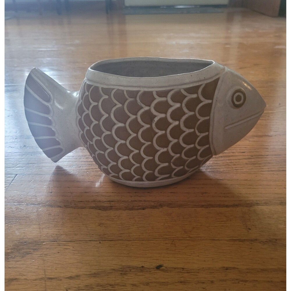 Vintage David Stewart Lions Valley Pottery Ceramic Fish Pot Planter 1970s